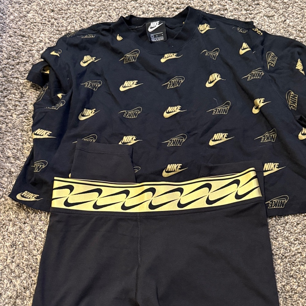 Nike Black Sweatshirt & Leggings Set with Gold Logos